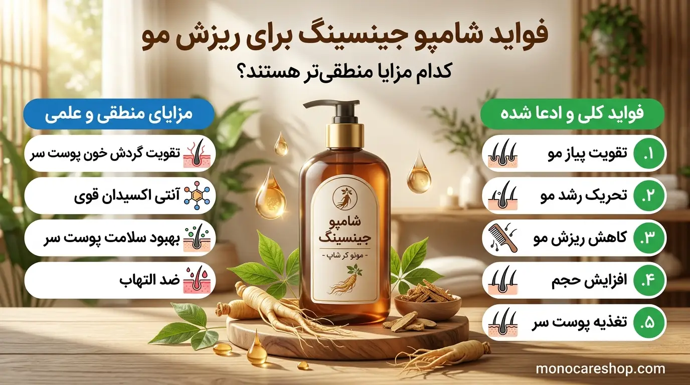 فواید شامپو جینسینگ برای ریزش مو؛ کدام مزایا منطقیتر هستند؟
